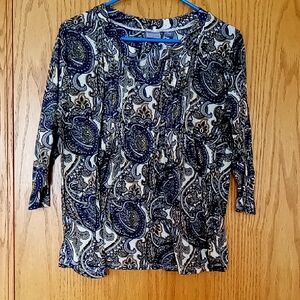 Laura Scott Navy and Cream Paisley Blouse
